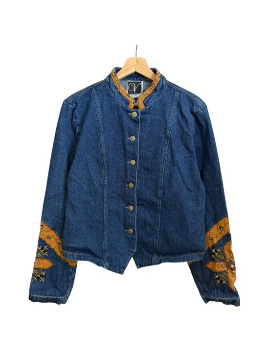 Vintage Jackets & Blazers - Vintage Western Cowgirl Embroidered Applique Crop Denim Jacket XL Rodeo